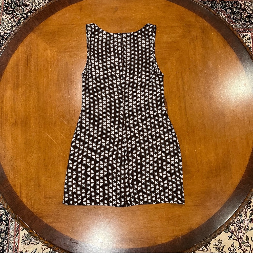 Reformation Noha Sleeveless Crepe Mini Dress Palladio Brown Geometric Print 8 - Picture 4 of 16